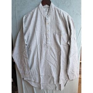 Grandfather Lee Valley Shirt Men L Blue White Striped Band Collar Irish Cork